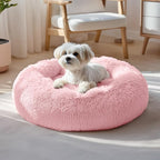 Deconovo Calming Donut Dog Bed, Washable Plush Round Pet Bed for Small Dogs & Cats with Raised Rim, Non-Slip Base and Soft Faux Fur—Lightweight, Easy-Care Design Pink 25" L x 25" W x 8" Th
