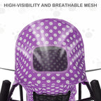 MoNiBloom 4 Wheels Pet Stroller, Easy-Fold Umbrella Shaped Dog Cat Jogger Stroller w/Storage Bag & Visible Mesh for Small/Medium Dogs Cats Purple Polka Dots