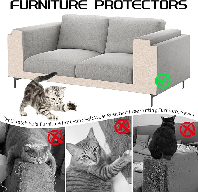 2 Pcs 39.4"x15.8" Cat Scratch Mat, Cat Scratch Couch Furniture Protector, Trimmable Self-Adhesive Cats Scratch Pads, DIY Cat Scratcher for Wall Protector and Covering Cat Tower (Beige)