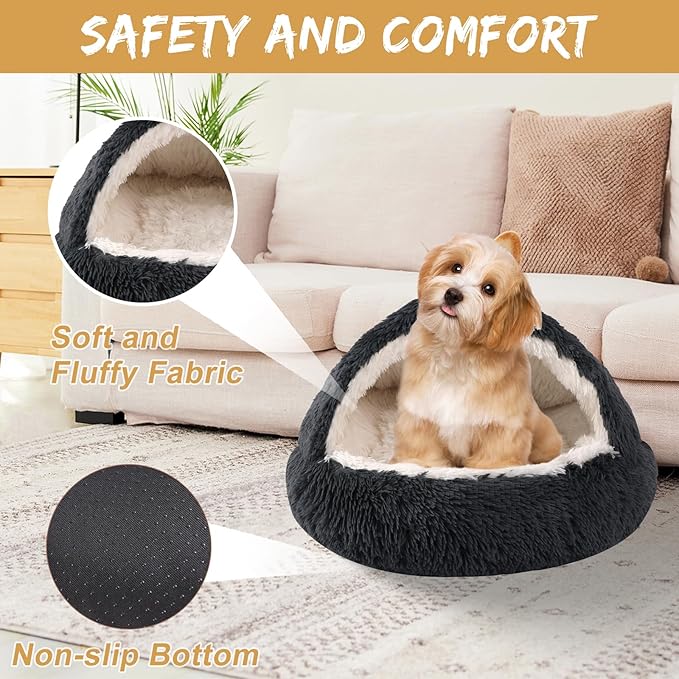 Dog Beds for Small Dogs, Cat Bed Cave, Washable Cute Cat Bed, Cozy Nook Pet Bed for Dogs or Cats, Anti-Slip Puppy Bed Fits up to 12 lbs Pets(Dark Grey, 20" x 20")