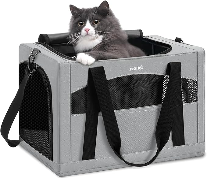 pecute Cat Carrier Stable, Pet Carrier Breathable and Portable, Cat Carriers Bag with Scientific Hidden Partition, Carriers for Cat Under 5kg, Dog Carrier Suitable for Travel and Outing, Gray