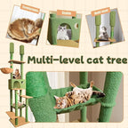 96.5"-108" Cat Tree Floor to Ceiling 7-Tier Cat Tower Adjustable Height with Scratching Posts, Cozy Hammock, Cat Condo for Indoor Cats(Green)