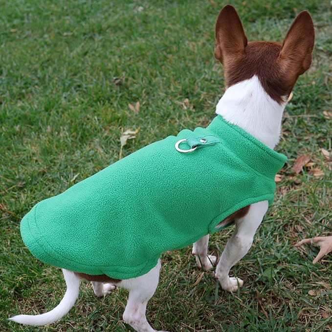 JACKO & CO - Fleece Vest Sweater with Leash Ring - Soft Lightweight Breathable for Puppies Small Medium Dogs, Kitten, Cats, Chihuahua - Warm for Fall/Autumn/Winter (Green, X-Small 2-4lbs)