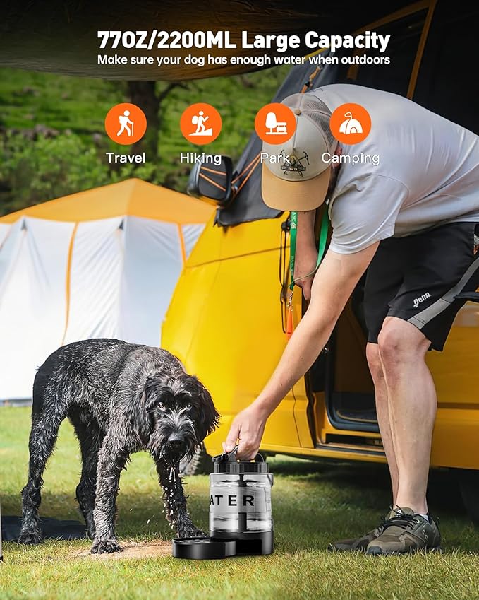 Portable Dog Water Bottle Bowl - 77 oz Travel Water Bowl Dispenser for Dogs Leak Proof, Suitable for Large Pet Drinking, A Must Have for Outdoor, Camping, Walking, Beach, Hunting, and Other Scenes