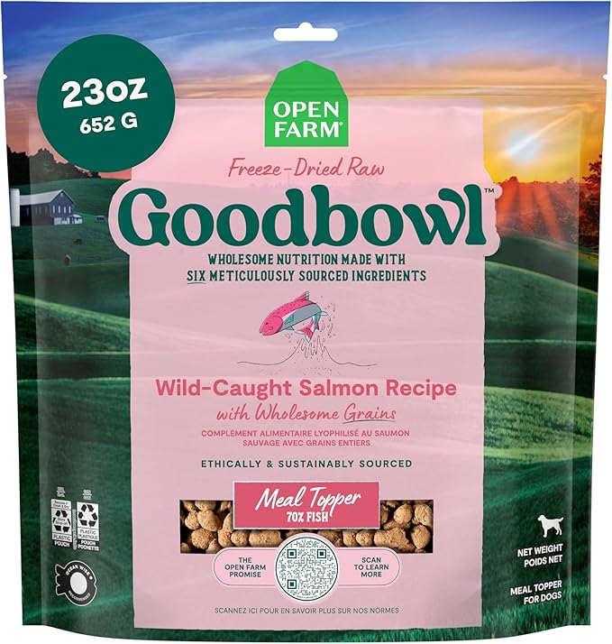 Open Farm Goodbowl Dog Food Topper, Freeze Dried Raw, Wild Caugh Salmon & Wholesome Non-GMO Grains Recipe, 23oz Bag