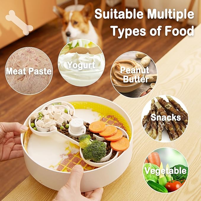 Suhaco 4 in 1 Puzzle Feeder Dog Bowls Slow Feeder Dog Bowls Large Slow Feeding Bowl for Dogs, Dog Puzzle Game Slow Feeder for Dry and Wet Food Dog Food Bowl for Large Dogs, 9.8IN (Yellow)