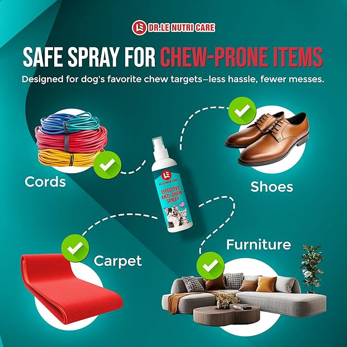 Dr.Le Nutri Care No Chew for Dogs & Cats - Extended Formula - Made in USA - 237mL (8 fl Oz) - Multi-Surface Application – Safe, Bitter Deterrent – No Residue or Stains