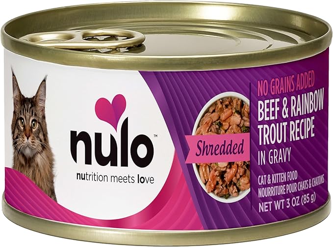 Nulo Beef & Rainbow Trout Grain-Free Shredded Wet Canned Cat Food, 3 Ounce (Pack of 24)