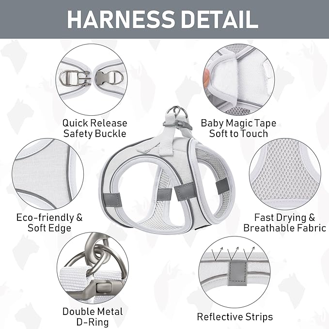 GAMUDA Small Pet Harness Collar and Leash Set, Step in No Chock No Pull Linen Fabric Soft Mesh Dog Vest Harnesses Reflective for Dogs Puppy Cats Kitten Rabbit (White, M)