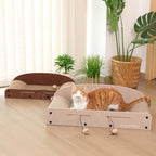 FUKUMARU 26 Inch Cat Scratcher Cardboard Lounge Bed, 2 Reversible Cat Scratch Pads Refill for Indoor Cats, Durable Cats Scratching Boards Extra Large Lounger Bed Sofa Couch with Ball Toy, Beige