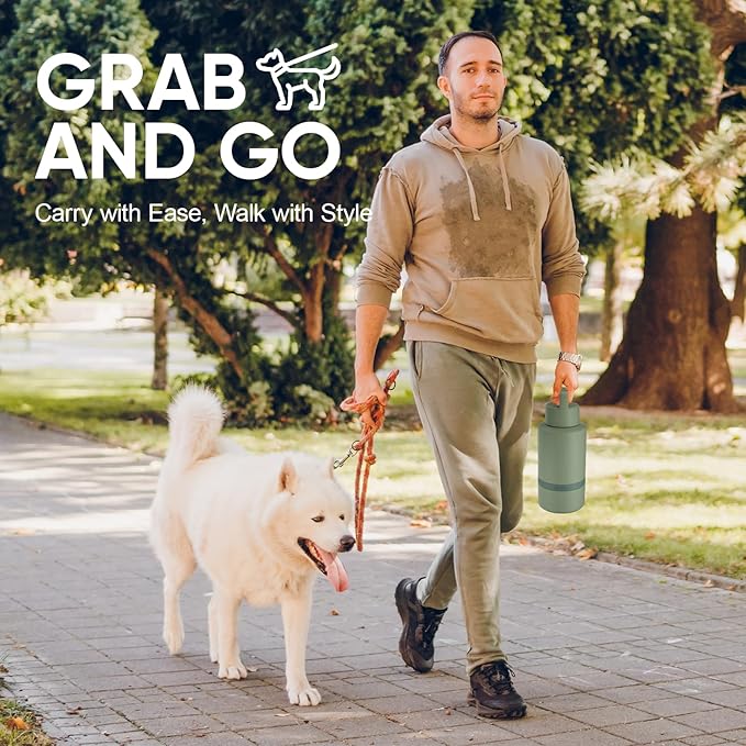 Insulated Dog Water Bottle with Travel Bowl, Dog Lover Gift, Portable Water Bottle Dispenser, Accessories for Car, Hiking, Camping, Outdoor, Leak-Proof, Detachable (Sage Green)