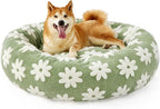 LE SURE Donut Large Dog Bed - Round Cat Beds for Indoor Anti-Anxiety Calming Pet Beds, Washable Cute Modern Beds with Jacquard Shaggy Plush & Anti Slip Bottom, 36 Inch, Green