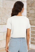 Womens Summer Crop Tops Short Sleeve Round Neck T-Shirts Loose Fit Casual Blouse