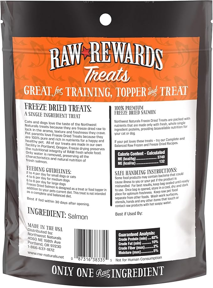Northwest Naturals Raw Rewards Freeze-Dried Salmon Treats for Dogs and Cats - Bite-Sized Pieces - Healthy, 1 Ingredient, Human Grade Pet Food, All Natural, Proudly Made in USA, 2.5 Oz (Pack of 3)