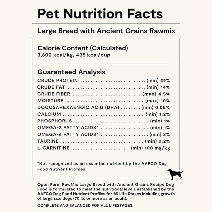Open Farm, RawMix Dry Dog Food with Ancient Grains for Large Breeds, Protein-Packed Kibble Coated in Bone Broth with Freeze Dried Raw Chunks, Salmon Chicken & Turkey, Large Breed Recipe, 20lb Bag