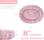 Coohom Oval Calming Donut Cuddler Dog Bed,Shag Faux Fur Cat Bed Washable Round Pillow Pet Bed(30"/36"/43") for Small Medium Dogs (XXL(43"x34"x8"), Red)