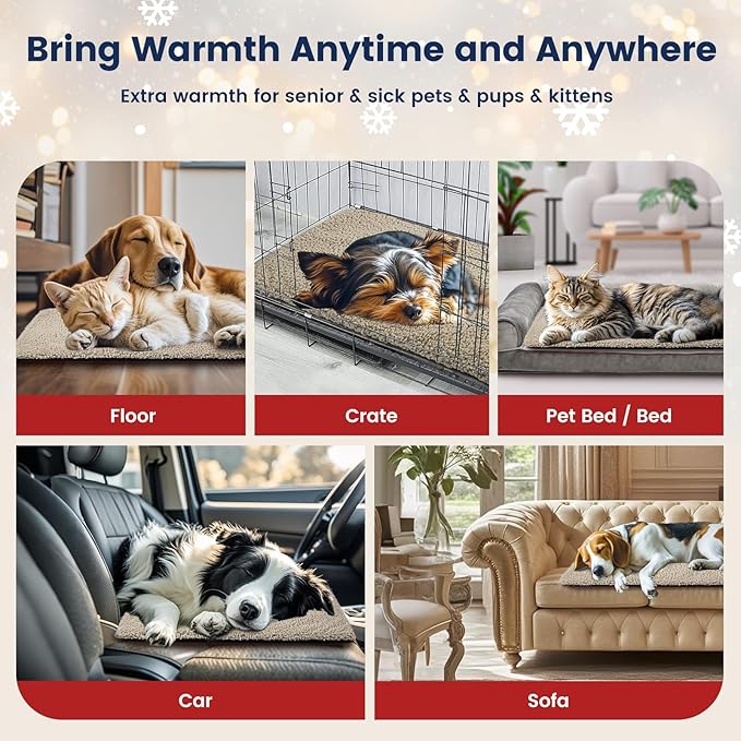 Miguel Self Warming Cat Bed for Indoor Cats, 30 x 20 inch Self Heating Pads for Outdoor Cat House, Non Electric Dog Pad Thermal for Small Dog, Washable Kitten Mat with Removable Cover (Light Brown,M)