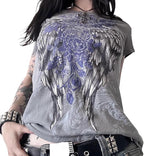 Gothic Tees for Women Y2K Grunge Graphic Short Sleeve Crew Neck T-Shirts 90s Vintage Aesthetic Emo Clothes
