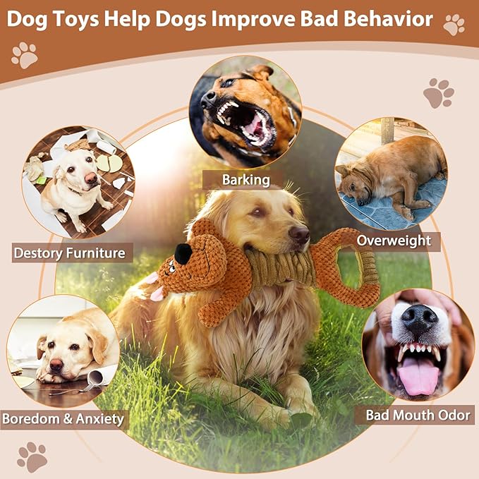 Dog Toys Interactive Tug of War Puppy Toys with Crinkle Paperand Squeaker, Plush Large Dog Chew Toy Pull Pet Toy for Small, Medium and Large Dogs