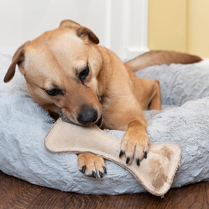 SPOT Dura-Fused Leather Bone- Durable Dog Toy with Squeaker, Real Leather & Jute Fabric, Interactive Toy for Moderate & Aggressive Chewers, Medium & Large Dogs and Puppies, 9 inch