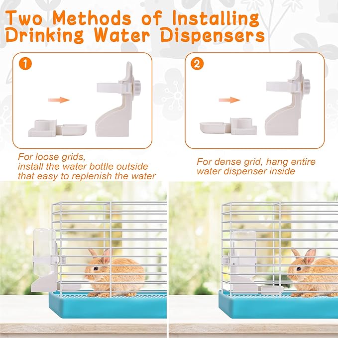 Rabbit Water Bottle Suspension Water Dispenser for Mini Pet Bunny Guinea Pig Chinchilla, 500ml Automatic Water Bottle by Gravity Flow Supply, Prevent Overflow, BPA Free (White)