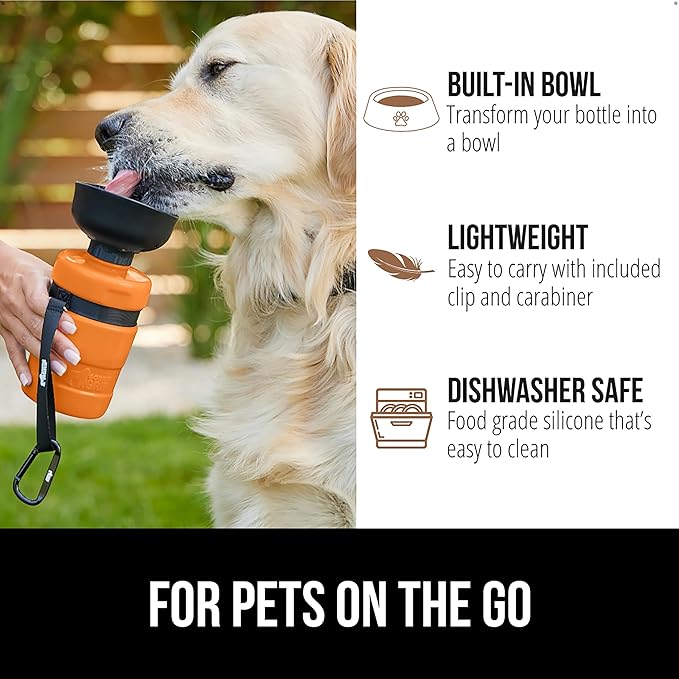 GORILLA GRIP Dog Water Bottle, Portable Water Bowl Dispenser for Dogs, 12 oz Leak Proof Pet Travel Squeeze Bottles, Food Grade Silicone, To Go Puppy Essentials, Hiking Camping Trip Accessories, Orange
