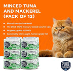Minced Tuna and Mackerel Wet Canned Cat Food, 100% Mercury-Tested Tuna, Moist Can Fish for Cats, Grain-Free, Protein, Non-GMO, 3oz, Pack of 12