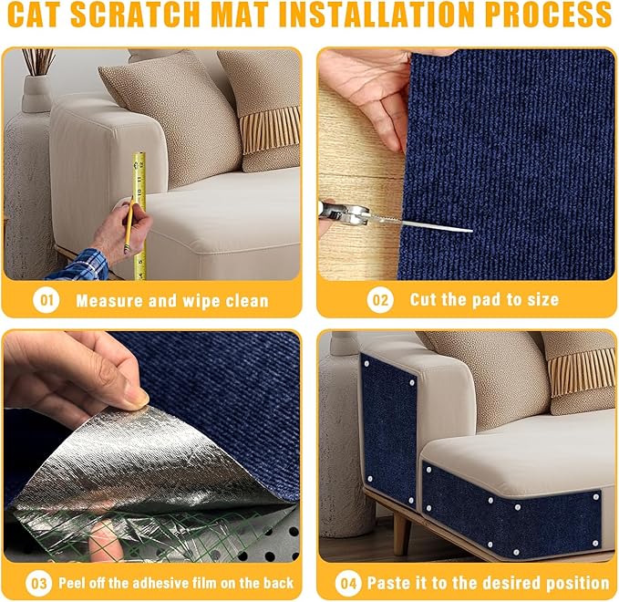 Cat Scratch Mat,118.5"x17.4" Trimmable Self-Adhesive Cat Scratch Furniture Protector, Sticky Cat Scratcher Wall Mat, Covering Cats Tower, Couch Protector from Cats Claws (Dark Blue)