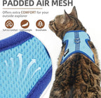 PUPTECK Cat Harness and Leash Set Escape Proof, Reflective Adjustable Soft Mesh Kitten Vest Harness for Walking Travel, Blue, S