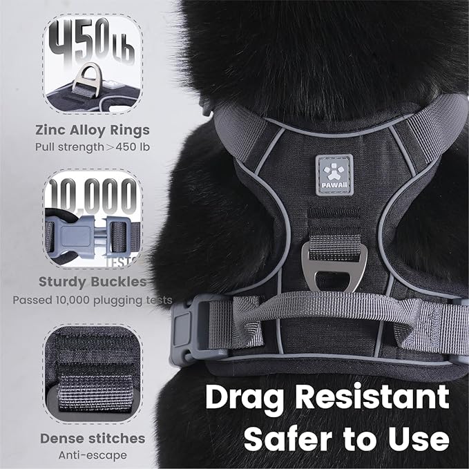 Pawaii No Pull Dog Harness with Pet ID Tag,Reflective Strips No Choke Front O Ring Breathable Mesh Adjustable Soft Padded Pet Vest with Easy Control Handle for Medium Dogs