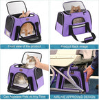 Cat Carrier Dog Carrier Pet Carriers for Medium Small Cats Dogs Puppies up to 15 Lbs,TSA Airline Approved Small Dog Cat Carriers Soft Sided,Collapsible Travel Puppy Carrier (Purple, Medium)