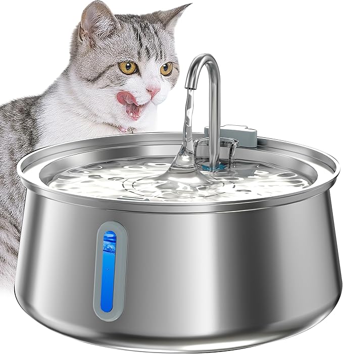 Stainless Steel Cat Water Fountain,Pet Water Fountain 4L/135oz Large Capacity,Dog Water Dispenser with Water Level Window, Multiple Filtration, Quiet Automatic Pet Fountain Easy Clean,1Faucet