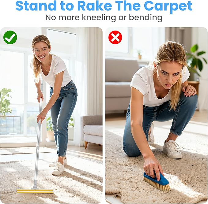 3 in 1 Carpet Rake for Pet Hair Removal, Tool Set of 3, 55” Long Handle Carpet Pet Hair Removal Carpet Scraper Dog Cat Hair Remover for Sofa, Couch, Car, Rug (Gray)