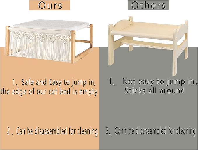 Dahey Boho Cat Bed with Blanket Wooden Cat Hammock Bed for Indoor, Macrame Elevated Pet Beds Breathable Cat Couch Furniture Pet Resting Hammock Cat Chair Gift for Cats and Small Dogs