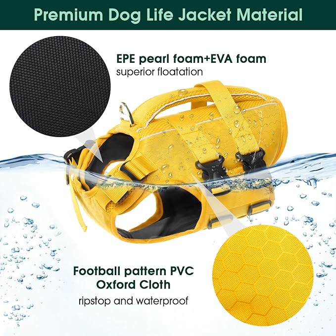 Kuoser Dog Life Jacket High Flotation, Reflective Dogs Life Vest for Swimming Boating, Adjustable Small Medium Large Dog lifejacket, Lightweight Dogs Life Preserver Rescue Handle Spring Summer Pool