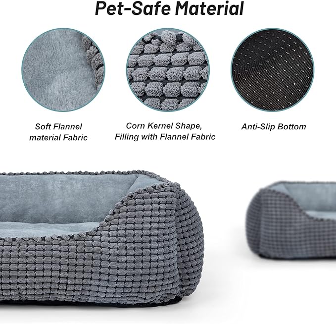 MIXJOY Dog Bed for Large Medium Small Dogs, Rectangle Washable Sleeping Orthopedic Pet Sofa Bed, Soft Calming Cat/Puppy Beds for Indoor Cats, Anti-Slip Bottom with Multiple Size (20'', Grey)