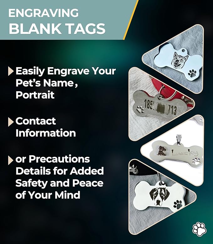 Blank Dog Tags 10PCS Smooth Edges Stainless Steel Blank Bone Shape Dog Tags Sublimation-Ready Pet Tag Pet ID Tag for Dogs Sublimation Dog Tag Blanks Laser Engraving Metal 1.9 x 1in