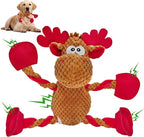 Christmas Squeaky Dog Toys, Stuffed Large Dog Toys to Keep Them Busy, Interactive Plush Chew Toys with Crinkle Paper, Tough Pet Animal Toys for Small Medium Large Dogs (Red Elk)