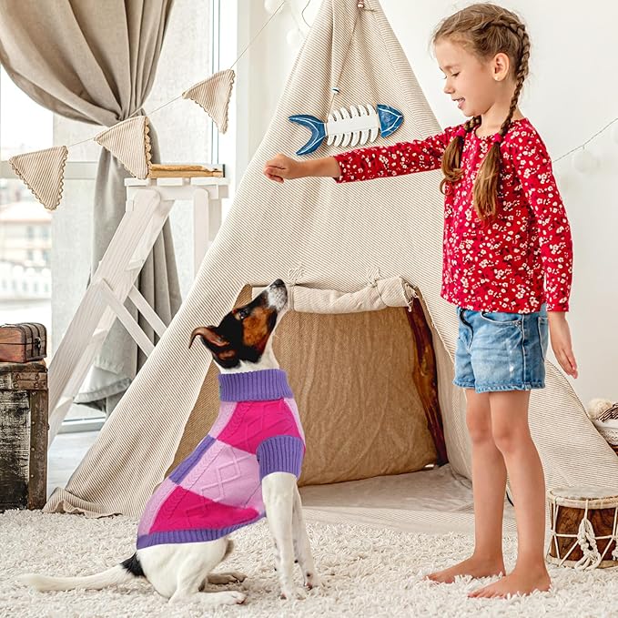 Turtleneck Pet Sweaters for Dogs Boys or Girls,Color Inlay and Moving Needle Pattern Dog Sweater,Pet Clothes,Dog Sweaters,Suitable for Various Breeds Dogs or Sizes (Purple Group,L)