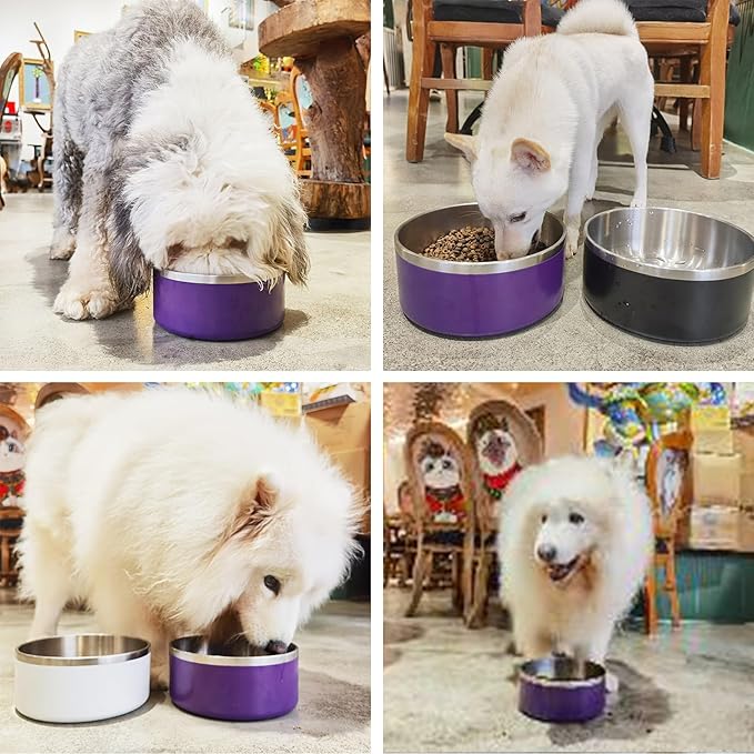 LIHONG Stainless Steel Dog Bowls for Small Medium Sized Dogs Non Slip,Insulated Dog Bowl,Pet Bowl for Food and Water,Rustproof(40oz,Purple)