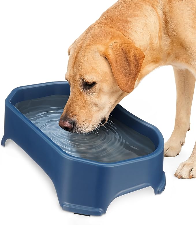 Neater Pet Brands Large Water Bowl for Dogs, Outdoor Dog Water Bowl (1.25 Gallon Extra-Large Capacity), Big Trough Style Food Dish for Indoors or Outside, No Spill Large Dog Bowls, Dark Blue