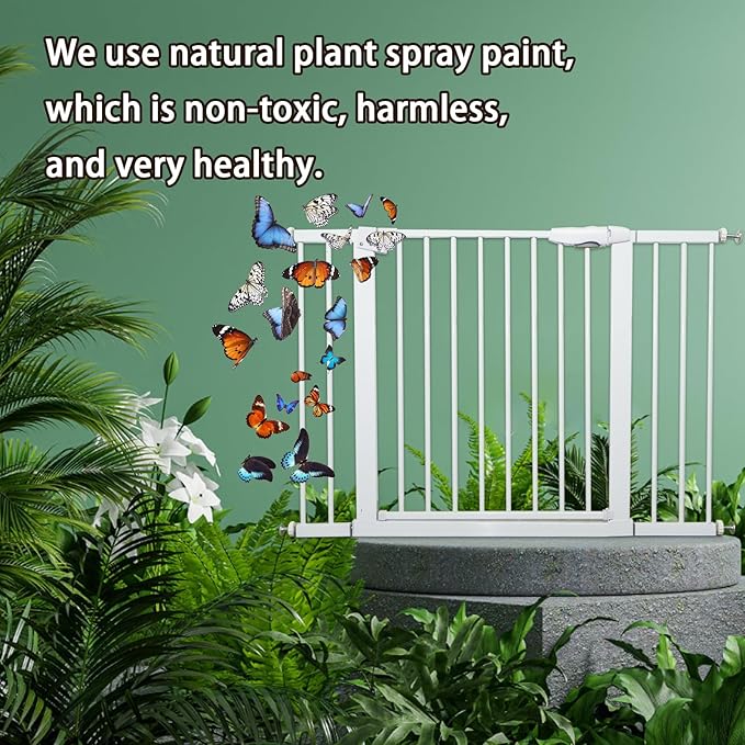 115“-134.6" Wide Baby Gate for Stairs, Mom's Choice Awards Winner-Self Closing Dog Gate Indoor for Doorways, No Drilling Pressure Mounted Pet Gates for Kids, Easy Walk Through Safety Gate, White.