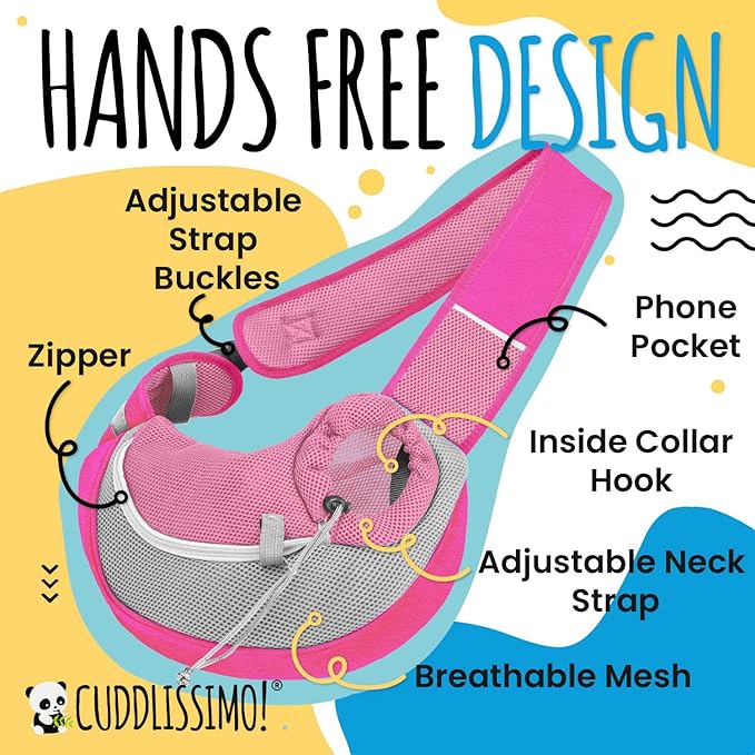 Pet Sling Carrier - Carefully Sized for Teacup & Toy Breed Puppies & Cats (Under 6lb) - Soft Pouch for Small Dogs, Yorkies, Chihuahuas - Ideal for Hands-Free Travel & Walks (Pink)