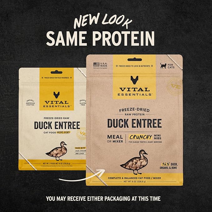 Vital Essentials Freeze-Dried Raw Duck Meal or Mixer Cat Food Crunchy Nibs, 8 oz