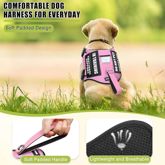 Service Dog Vest Harness+ID Tag+10 Patches,Metal Serivce Dog Tag&Reflective Emotional Support Dog Vest with Handle for Small Dogs,Easy Put On/Off for Training/Walking/Everyday Pink XS