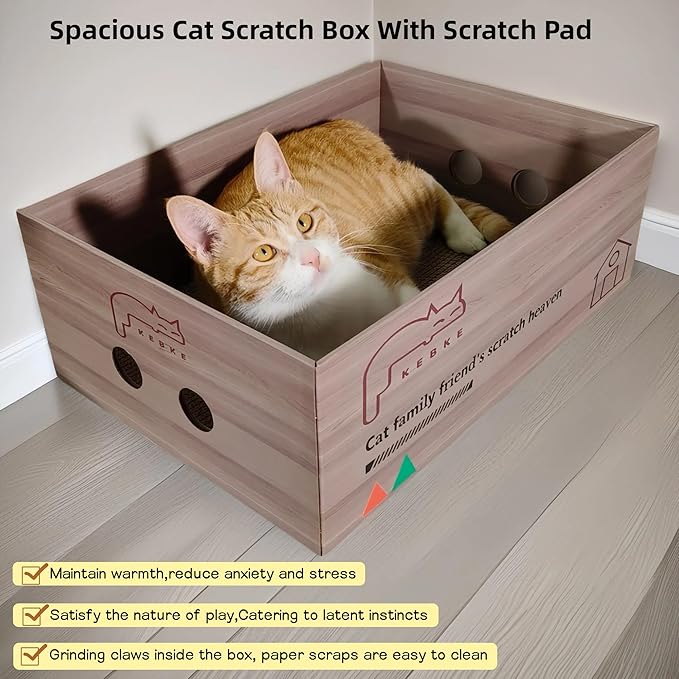Cat Scratcher Bed 30 Inch Cat Couch Scratcher &17.5 Inch Cat Scratch Box with Refillable Scratch Pad Cat Scratchers for Indoor Cats Durable Extra Large Cats Lounge Furniture Protector
