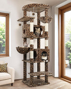 Globlazer Heavy Duty Cat Tree, 74inch Sturdy Cat Tower for Large Cats Adult, Big Cat Tree with 5 Sisal Scratching Posts, 2 Padded Cat Condos, 2 Hanging Baskets, Enlarged Top Perch, S74, Leopard Print
