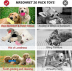 20Pcs Puppy Chew Toys for Teething, Dog Chew Toys with Rope Toys, Pet Dog Toothbrush, Treat Balls, Plush Toys and Squeaky Toy for Small Medium Dogs with Basket