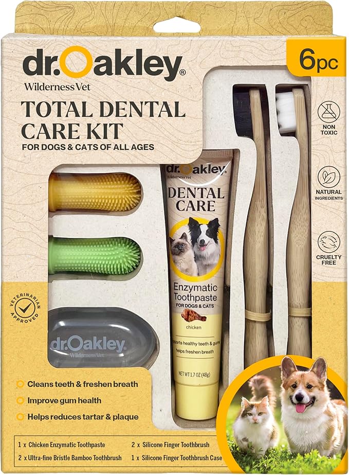 Total Dental Care Kit for Dogs & Cats: Chicken Flavor -Toothpaste, Brushes, and Case, Natural