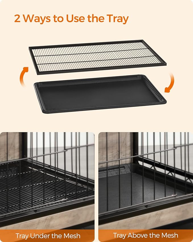 Feandrea Dog Crate Furniture, 44.1" Side End Table, Modern Kennel for Dogs Indoor up to 80 lb, Heavy-Duty Dog Cage with Multi-Purpose Removable Tray, Double-Door Dog House, Greige UPFC004G01